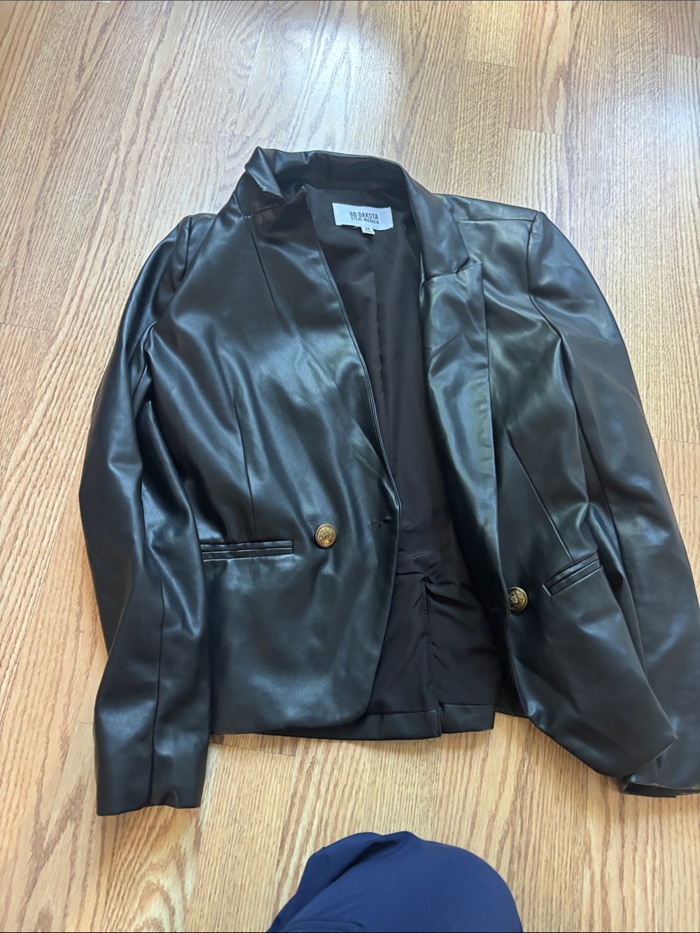 BB Dakota by Steve Madden Black Faux Leather Blazer with Gold Buttons